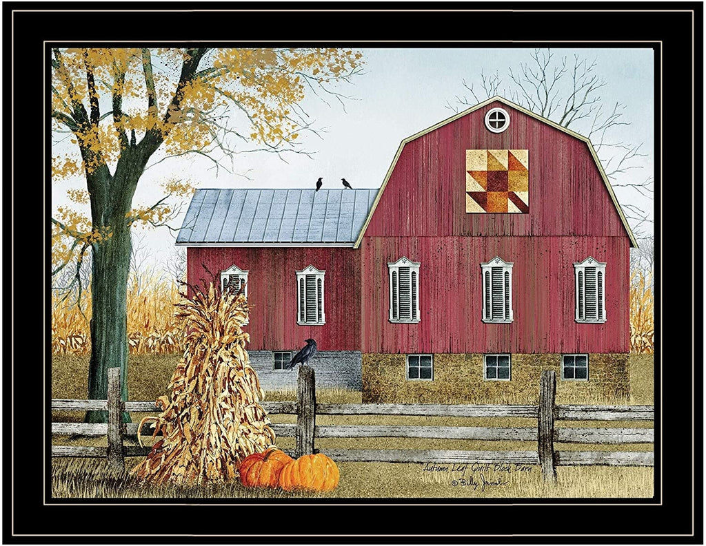 Leaf Quilt Block Barn by Billy Ready Hang Framed Black Frame Color Modern Contemporary Rectangle