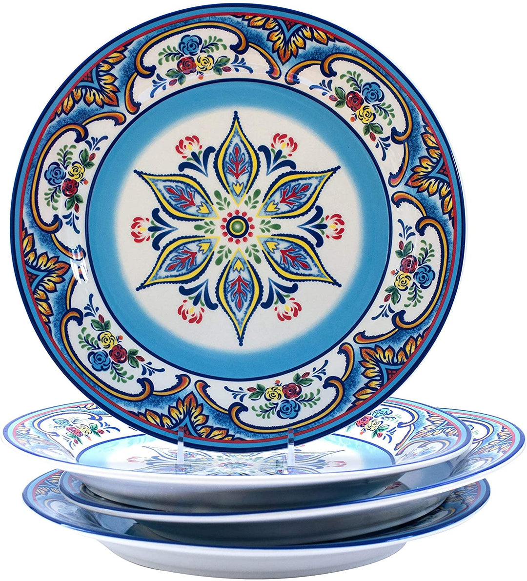 Dinner Plates (Set 4) Blue Floral Casual Round Ceramic 4