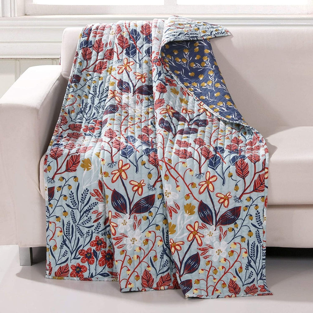 Quilted Throw Blanket Blue Nature Cotton Microfiber