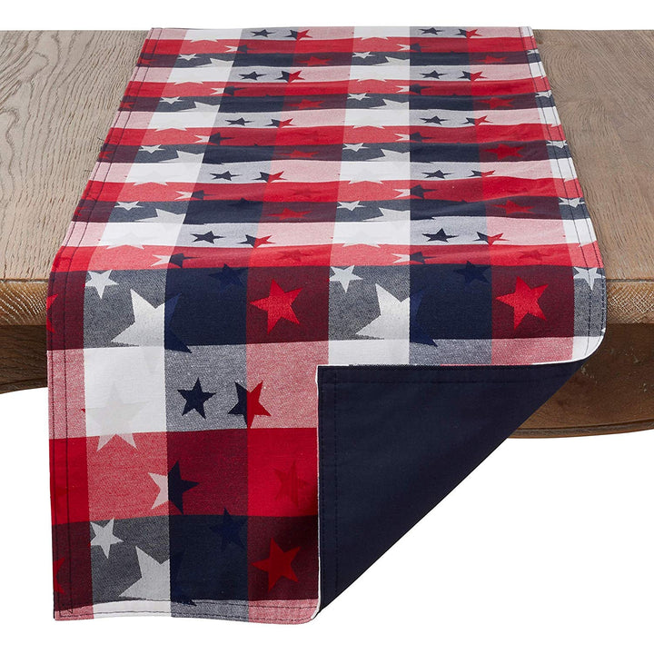 American Flag Table Runner USA Red White & Blue Checkered Plaid Pattern Patriotic Dining Table Linen America Flags Memorial Day Stars Stripes Design