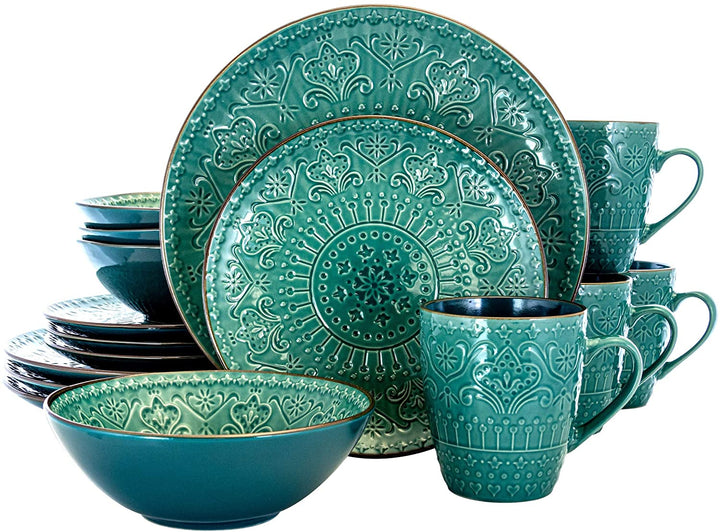 Deep Ocean Mandala 16 Pc Round Stoneware Dinnerware Set