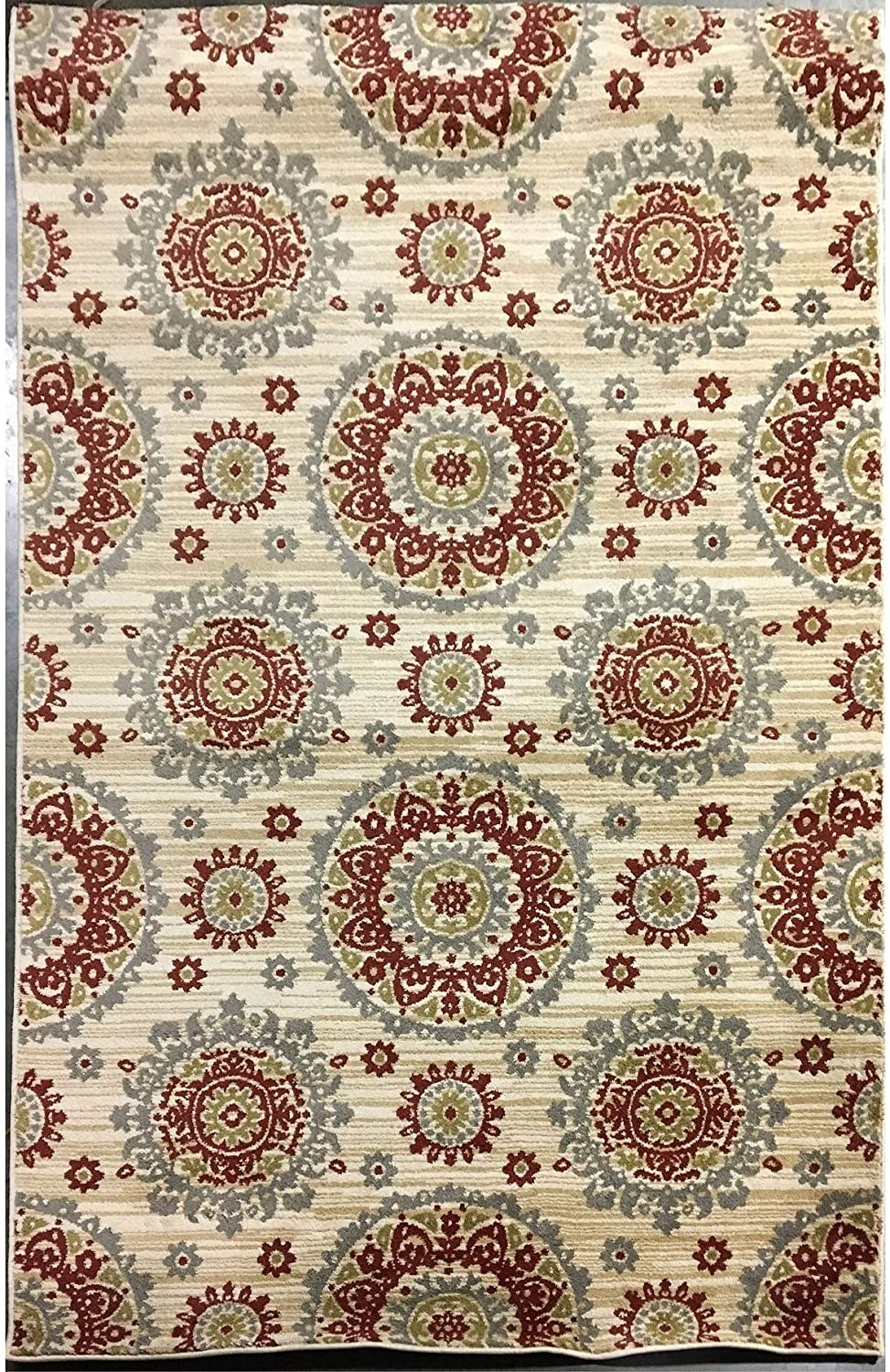 Polyester Cream Circles Contemporary 5'x Area Rug 5' X