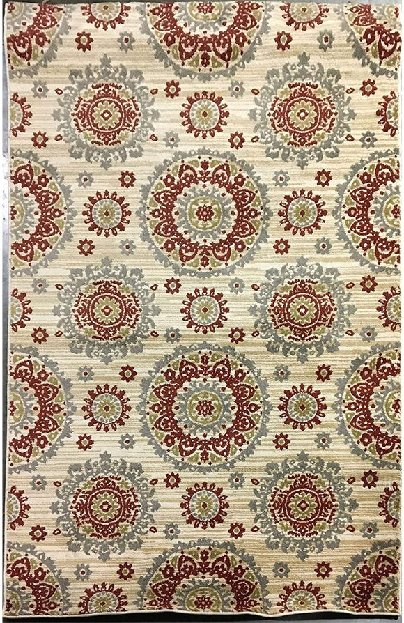 MISC Polyester Cream Circles Contemporary 5'x8' Area Rug 5' X 8' Brown Contains Latex Stain Resistant