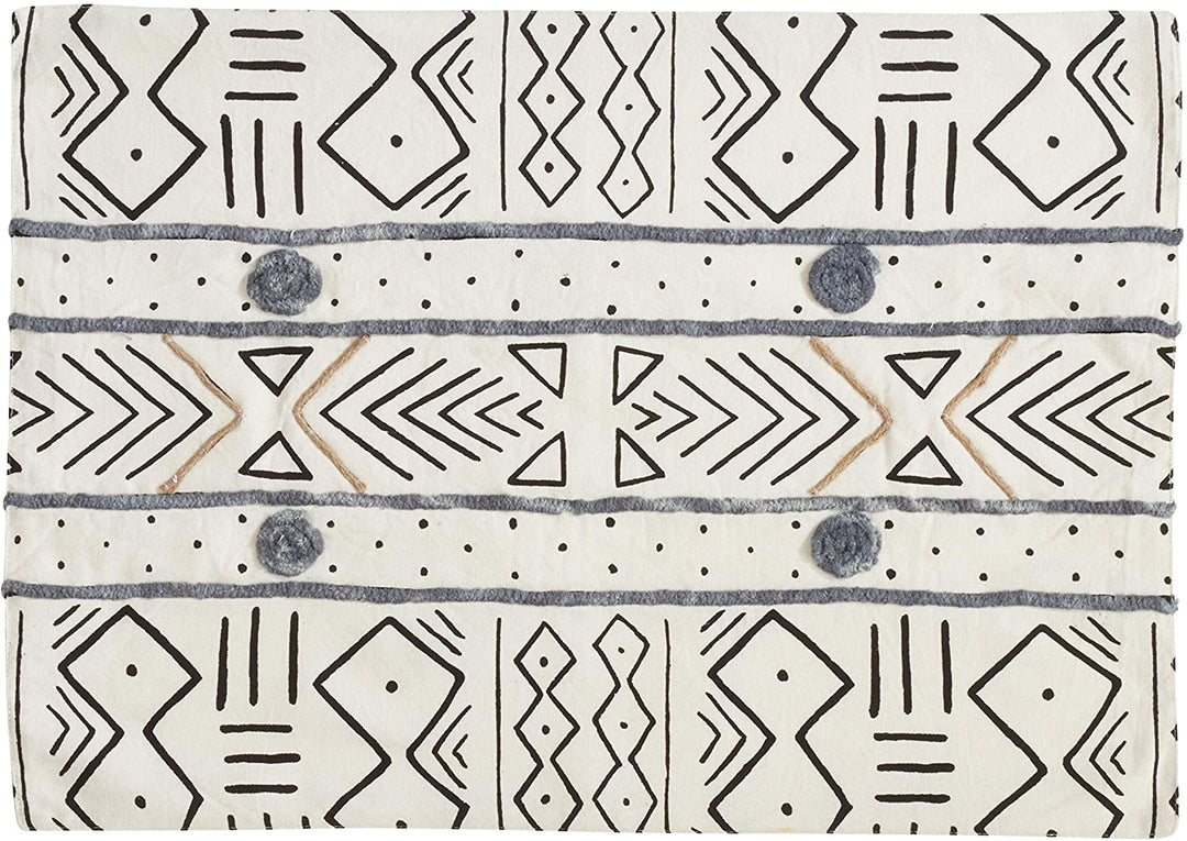 Mud Cloth Cotton Placemats (Set 4) White Abstract Design