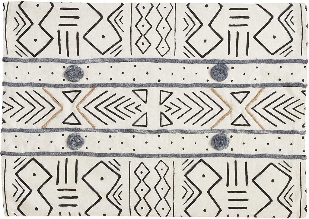 Mud Cloth Cotton Placemats (Set 4) White Abstract Design Geometric Casual Modern Contemporary Rectangle