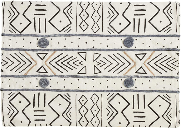 Mud Cloth Cotton Placemats (Set 4) White Abstract Design Geometric Casual Modern Contemporary Rectangle