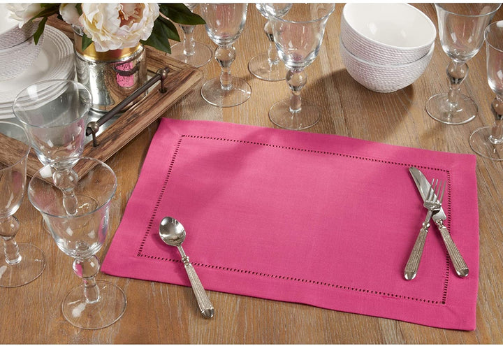 Classic Hemstitch Border Placemat (Set 12) Pink Oblong