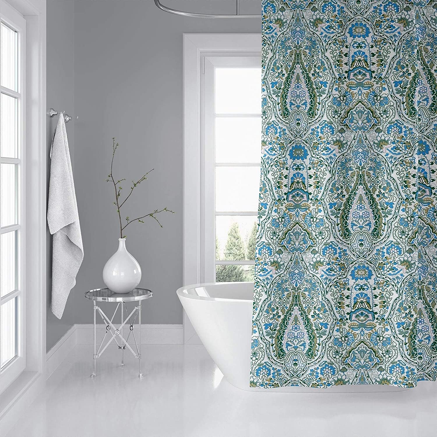 MISC Blue Green Reversed Shower Curtain by 71x74 Blue Geometric Traditional Polyester