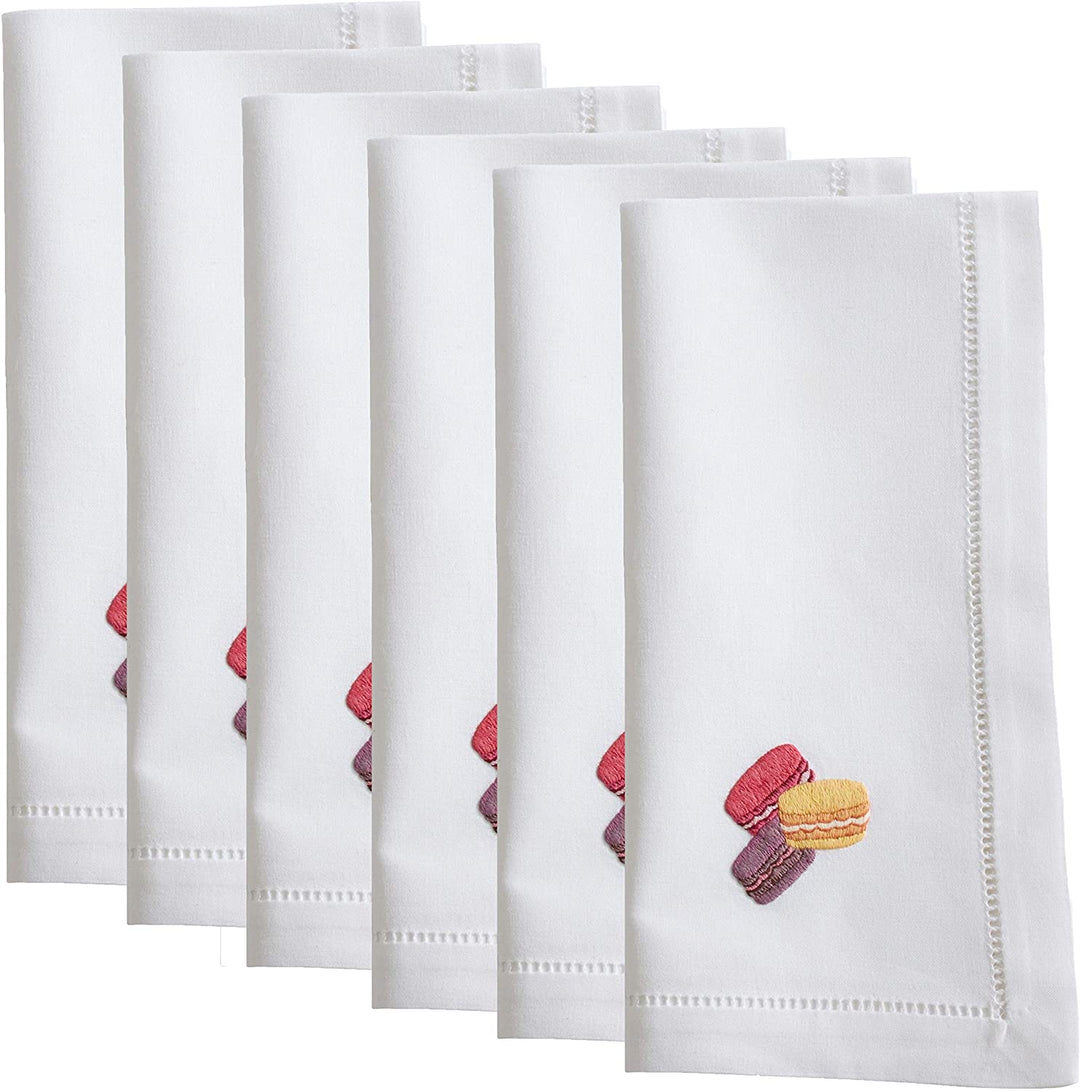 Cotton Napkins Embroidered Design (Set 6) White Square