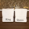 Embroidered 'King' 'Queen' Turkish Cotton Hand Towel (Set 2) White Solid Color