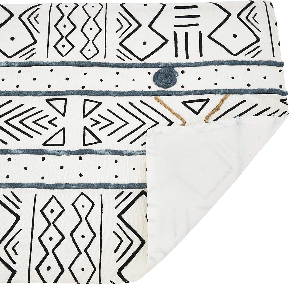 Mud Cloth Cotton Placemats (Set 4) White Abstract Design Geometric Casual Modern Contemporary Rectangle