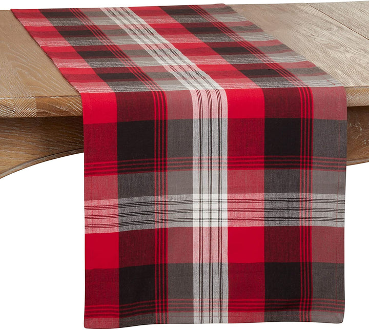 Plaid Design Cotton Table Runner 16"x72" Red - Diamond Home USA