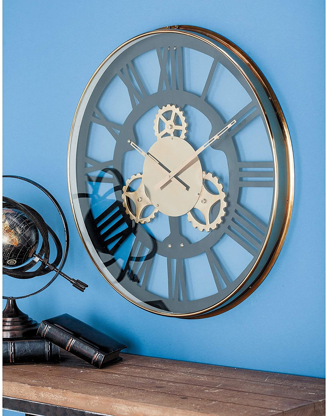 Stainless Steel Wall Clock Black Industrial Round Finish