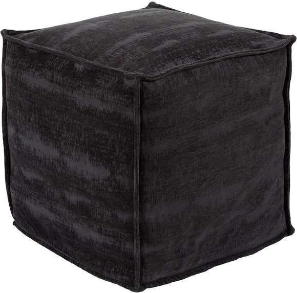 Midnight Blue Chenille Pouf Solid Color Textured Modern Contemporary Cotton One Pillow Removable Cover