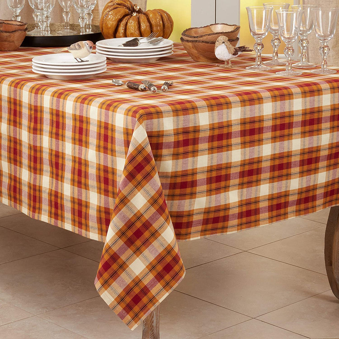 Square Tablecloth Large Plaid Design Orange