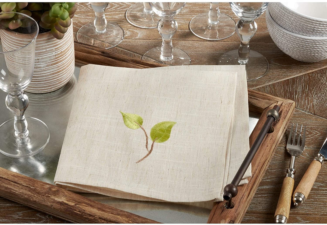 MISC Embroidered Table Napkins Vine Design (Set 4) 20" X Brown Square Linen Polyester