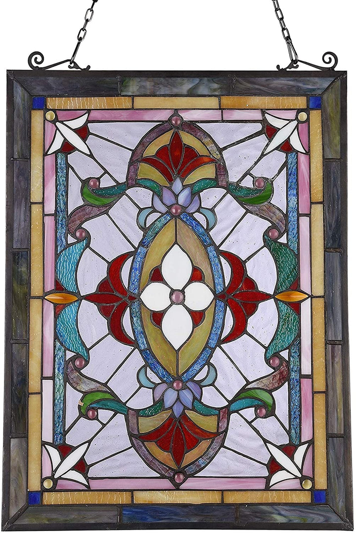 222 piece Victorian Window Panel Suncatcher Color Casual Rectangular Glass Metal Includes Hardware