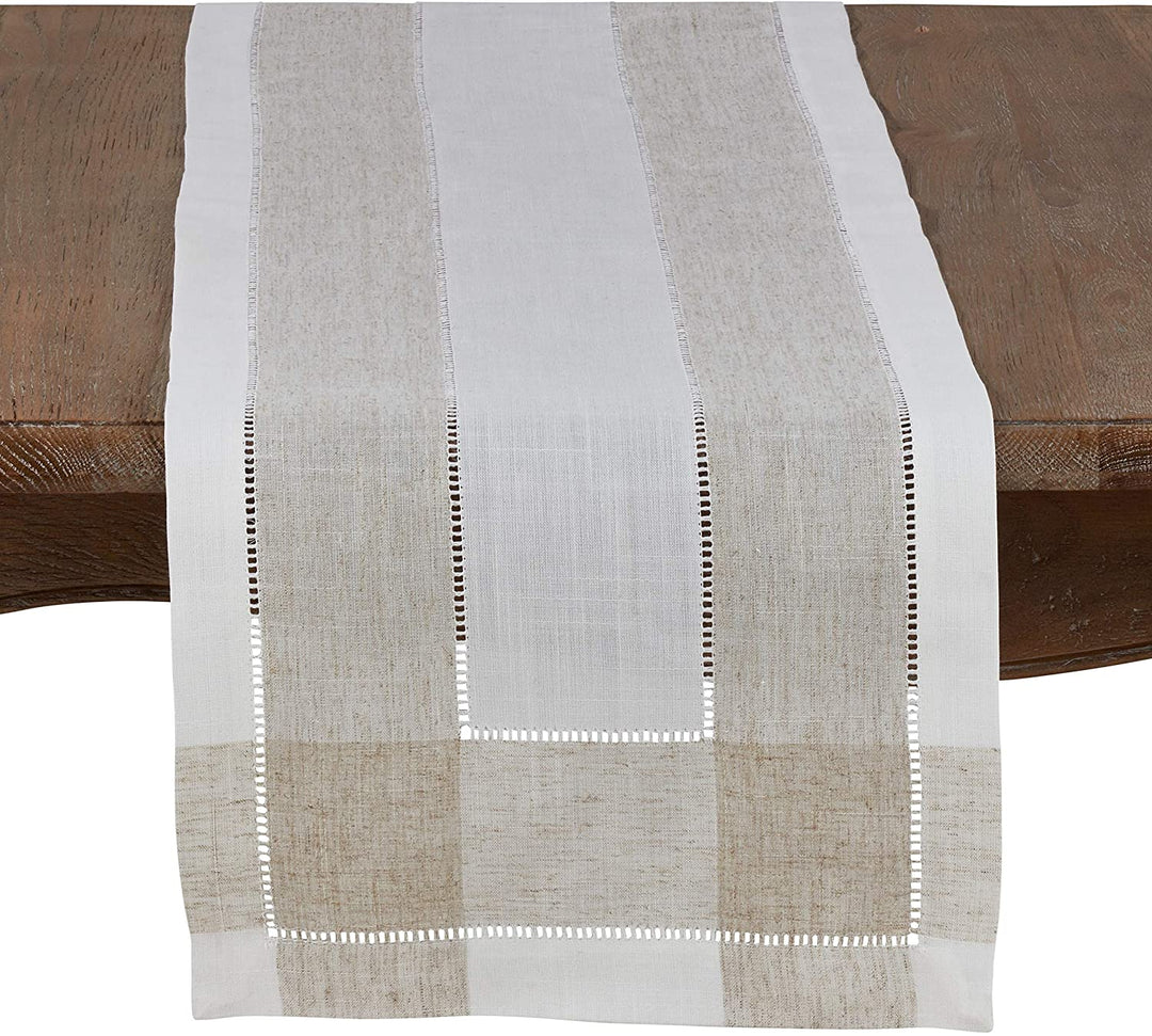 Timeless Linen Blend Table Runner Hemstitch Accents