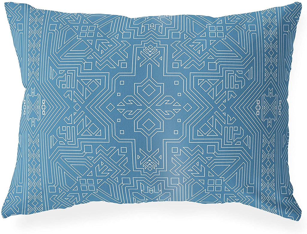 UKN Blue Lumbar Pillow Blue Geometric Southwestern Polyester Single Removable Cover
