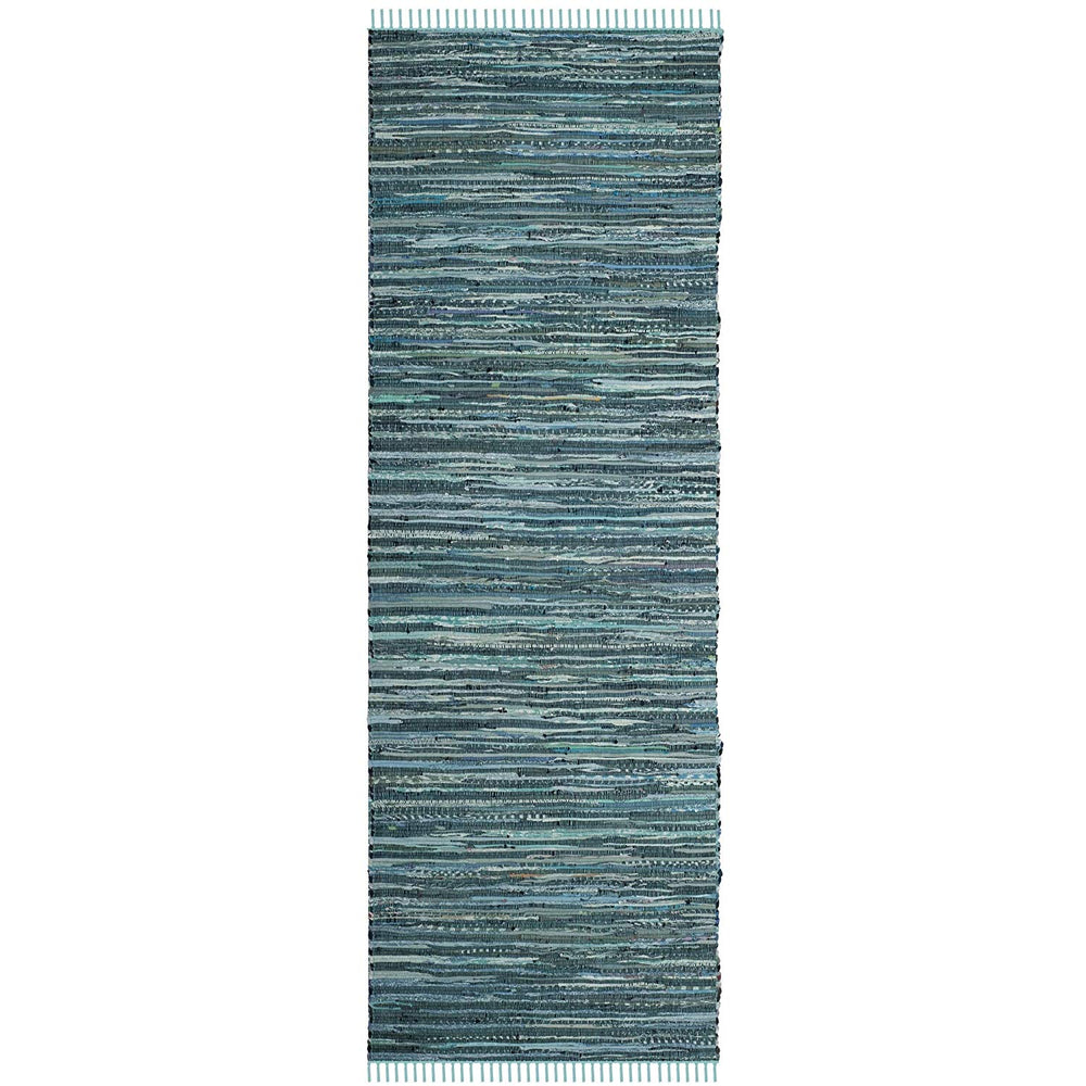 Rag Rug Runner Tassels Teal Turquoise Rags Weave Floor Mat Hallway Kitchen Entryway Trendy Bohemian Theme Indoor Carpet Vibrant Multicolor