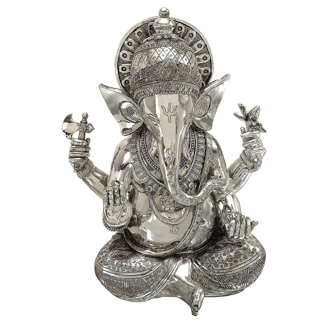 Silver Ganesh Statue Hinduism Decor Polystone Sculpture