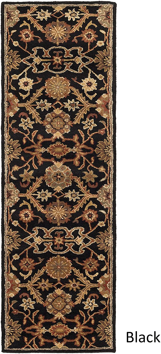 Hand Tufted Floral Wool Rug 2'3" X 8' Runner Black rder