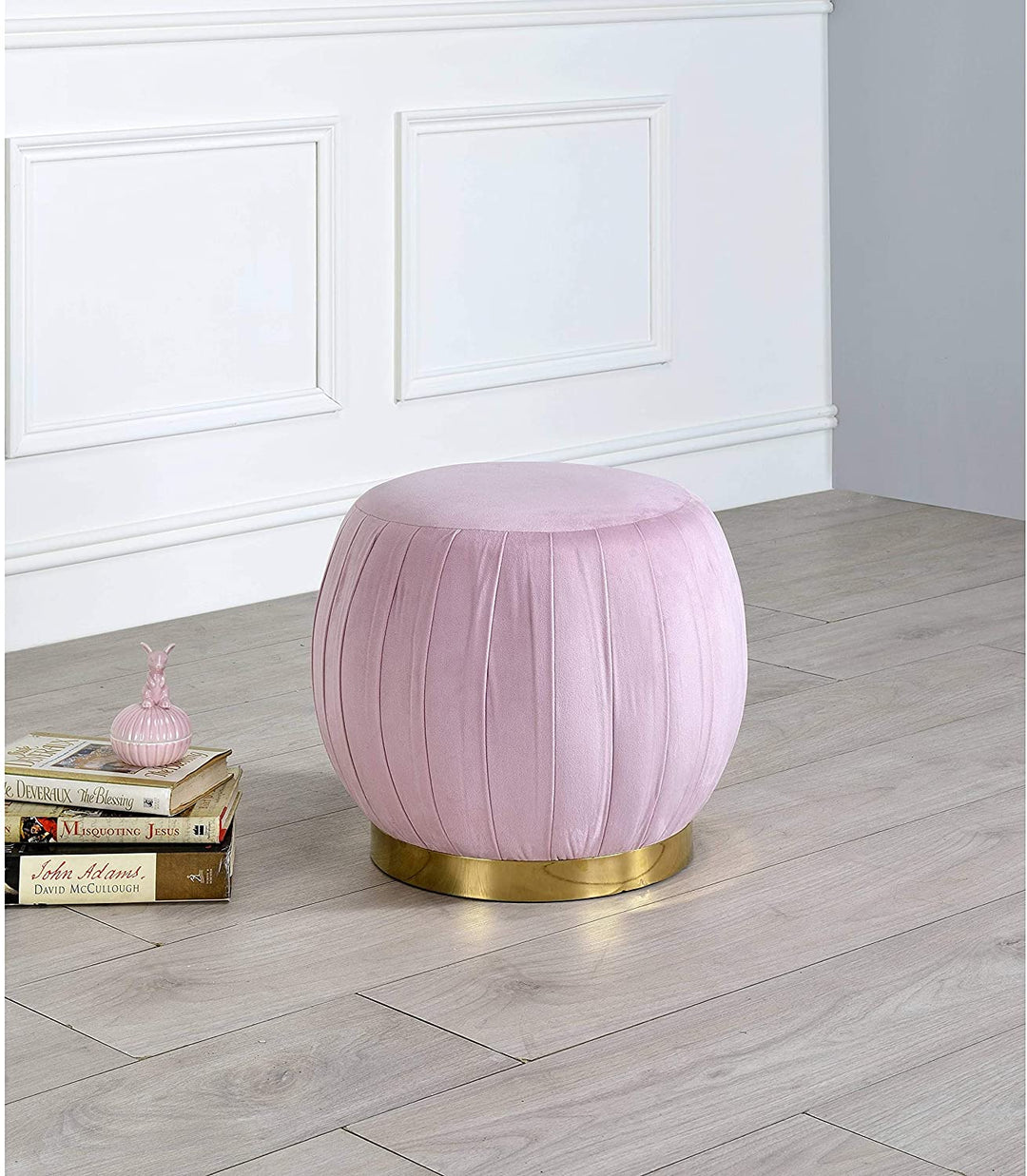 Ottoman Pink Carnation Velvet Gold Modern Contemporary Solid Fabric - Diamond Home USA