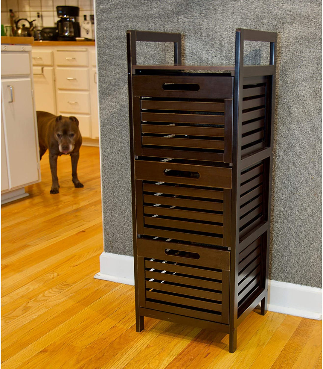 Bamboo Storage Tower 3 Slatted Drawers Brown Wood - Diamond Home USA