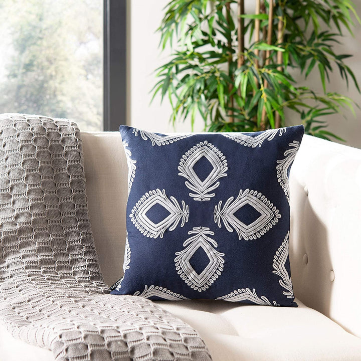 Blossom Decorative Pillow Blue Textured Cotton Polyester