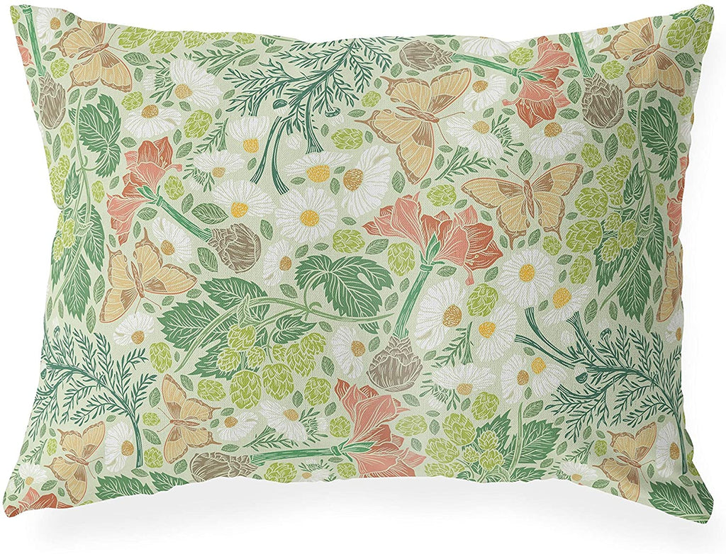 UKN Light Lumbar Pillow Green Floral Modern Contemporary Polyester Single Removable Cover