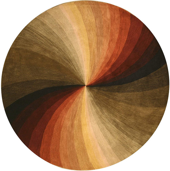 Hand Tufted Wool Contemporary Abstract Swirl Rug 4' Round Brown Modern Contains Latex Handmade
