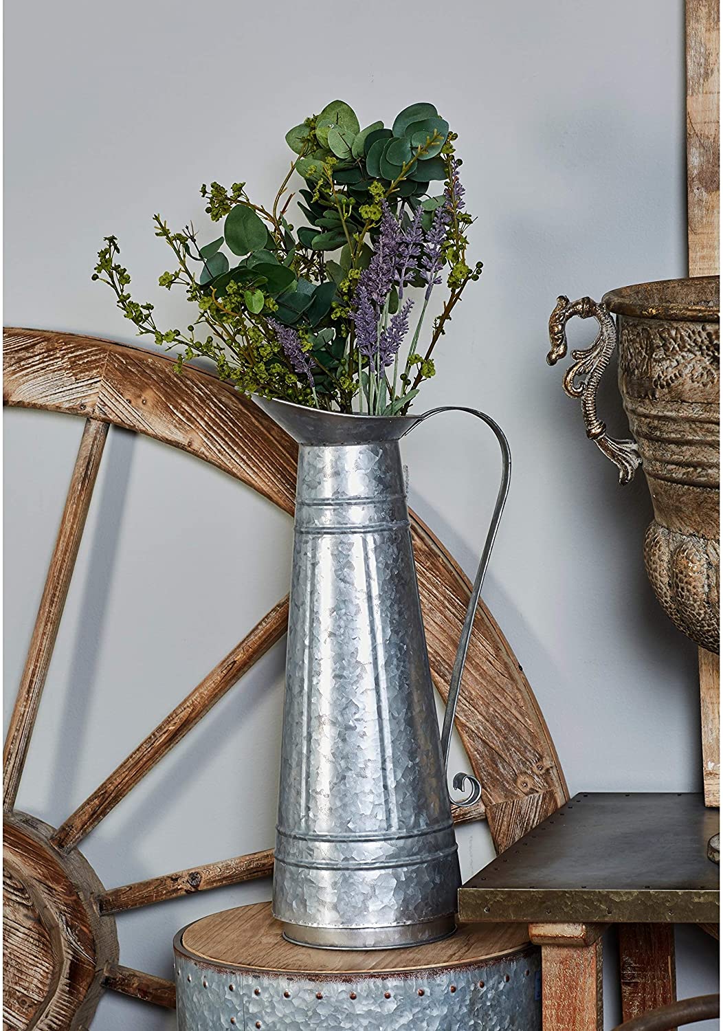 Farmhouse Tall Galvanized Metal Pitcher Vase Planter