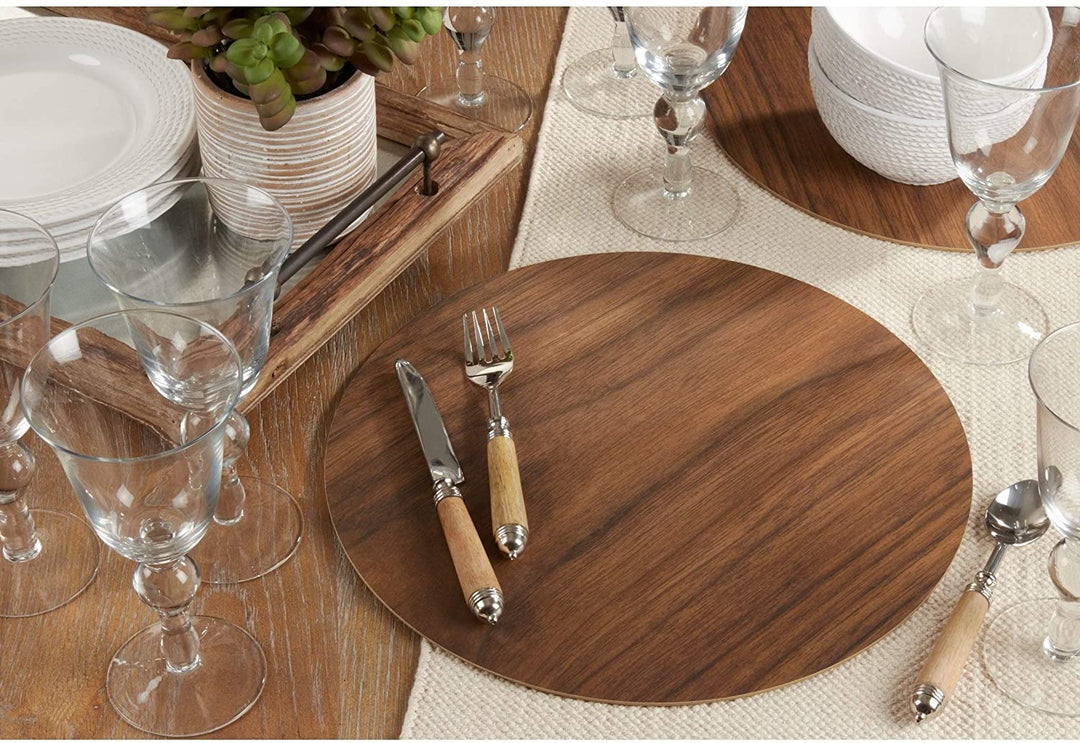 Round Placemats Wooden (Set 4) Brown Synthetic