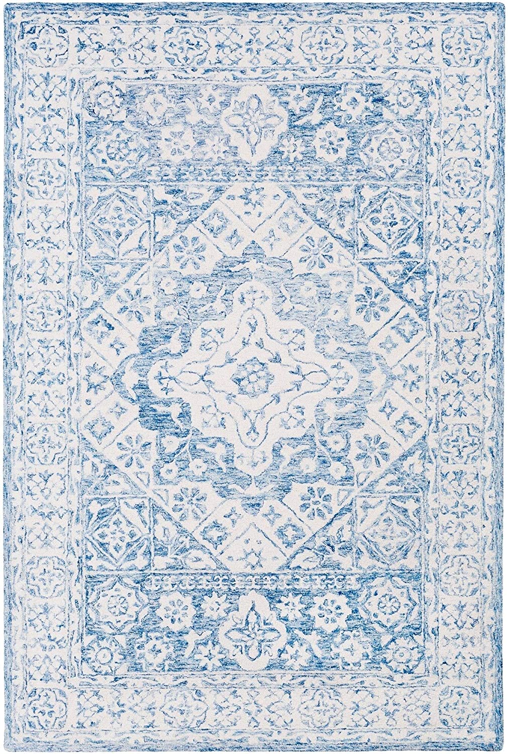 Hand Hooked Wool Accent Rug 2' X 3' Blue Oriental Shabby