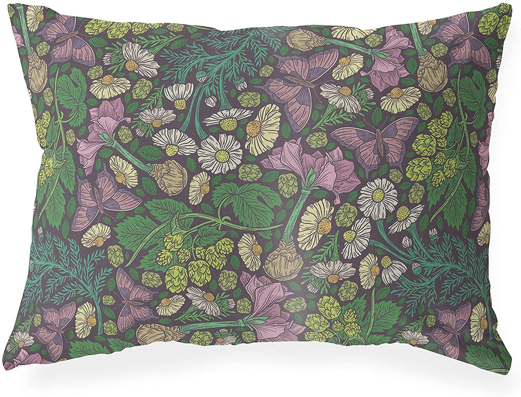 UKN Dark Lumbar Pillow Green Floral Modern Contemporary Polyester Single Removable Cover