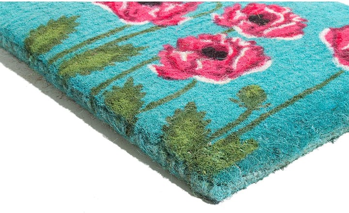 Hummingbird Stylish Contemporary Decorative Door Mat Blue Modern Rectangle Coir