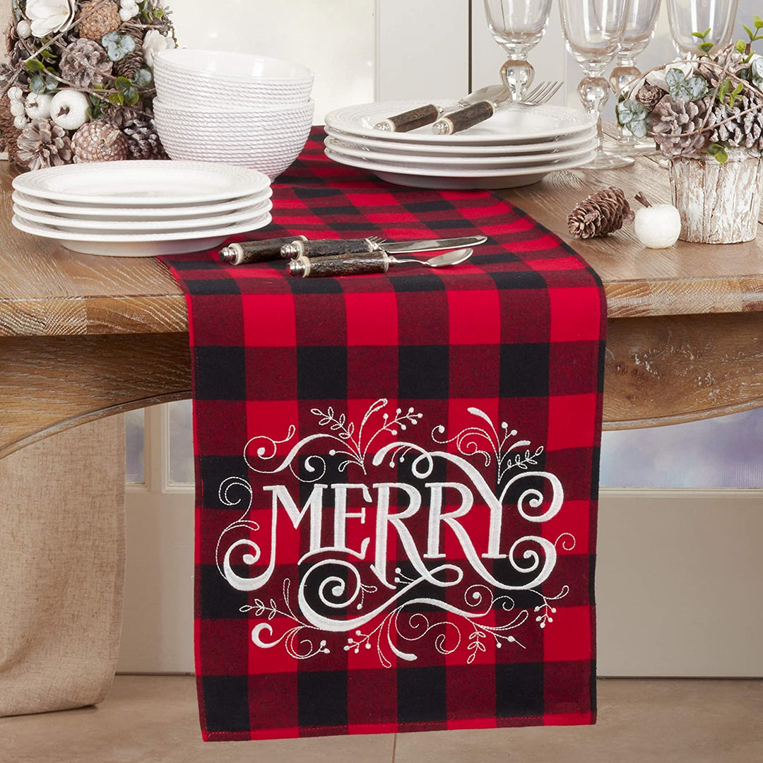 Buffalo Plaid Table Runner Merry Design Red Cotton