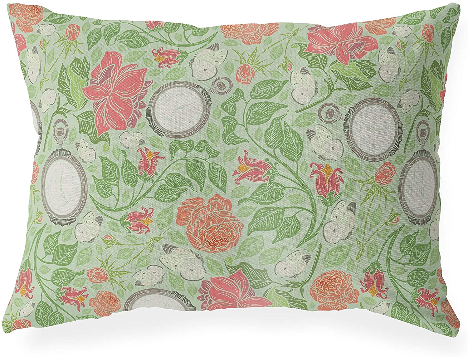 UKN Light Green Lumbar Pillow Green Floral Modern Contemporary Polyester Single Removable Cover