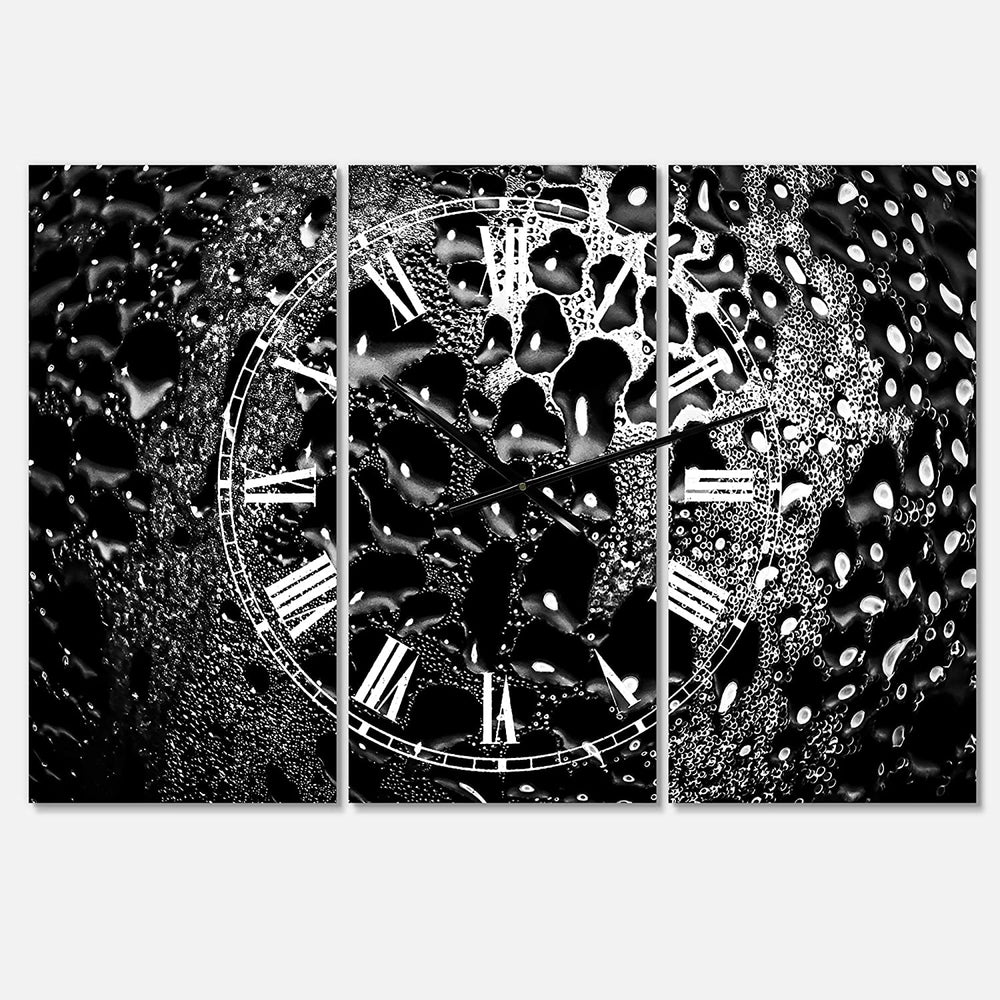 Abstract Droplets 15' Oversized Modern Wall Clock 3 Panels 36 Wide X 28 High Black Contemporary Rectangular Steel Finish Battery Included - Diamond Home USA