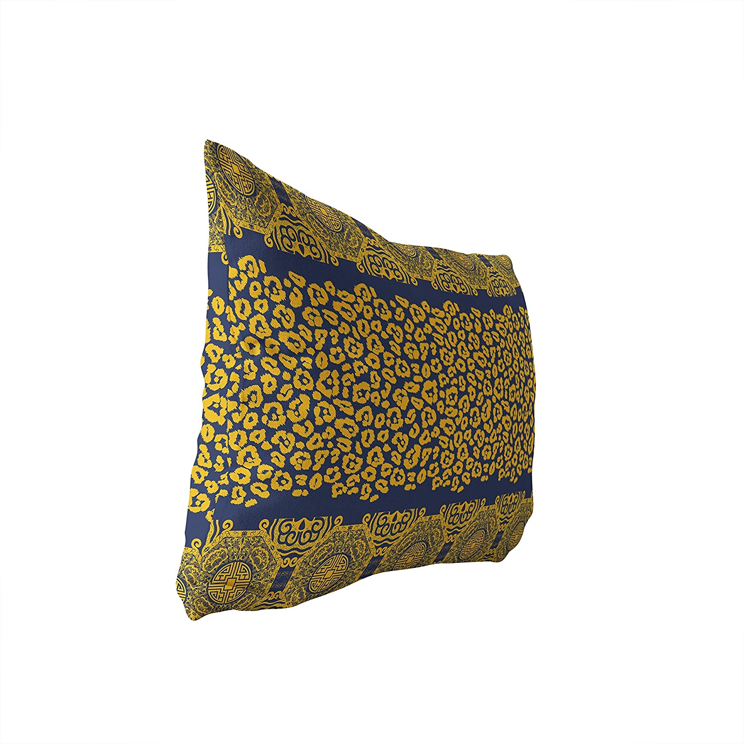 UKN Leopard Navy Gold Lumbar Pillow Blue Animal Bohemian Eclectic Polyester Single Removable Cover
