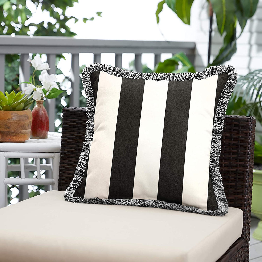 Cabana Classic Indoor/Outdoor Square Pillow Fringe Black