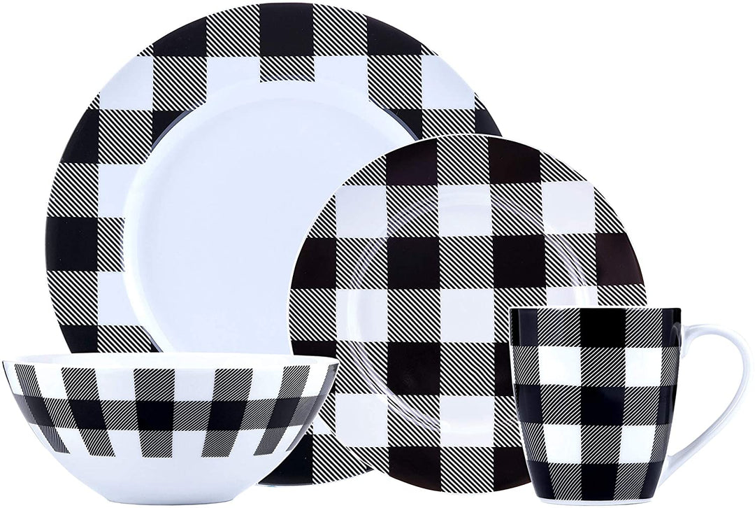 16pc Buffalo Plaid White/Black 11" X 0'5" Black Stripe