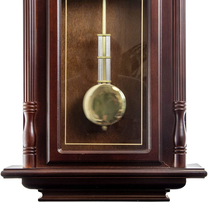 38" Classic Colonial Chiming Wall Clock Brown Rectangular Wood Mahogany Finish - Diamond Home USA