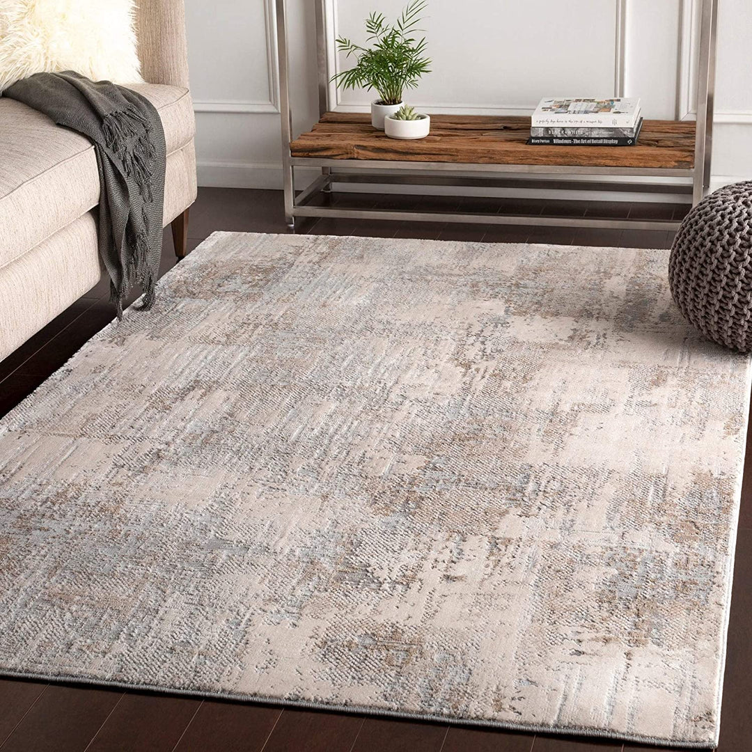 Grey Modern Accent Rug 2' X 3' Brown Ivory Abstract