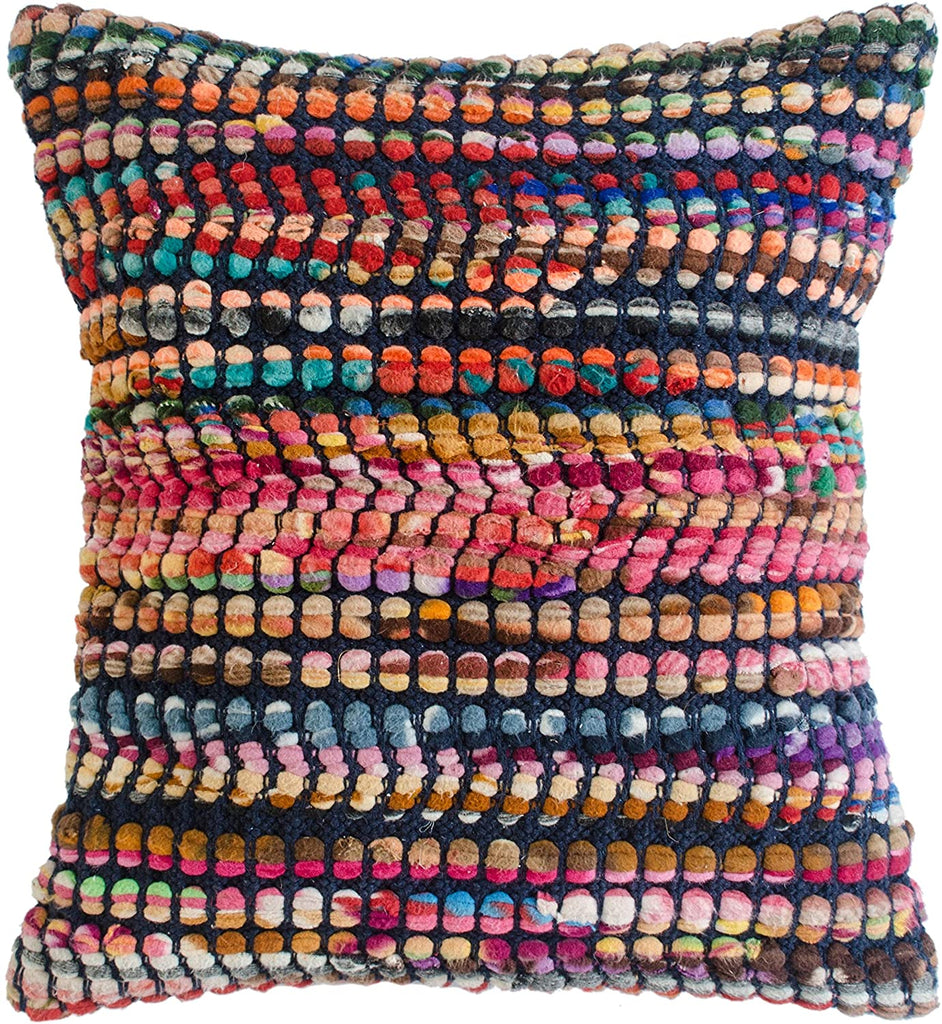 Unknown1 Multicolored Bohemian Geometric Throw Pillow Color Eclectic Cotton Wool Single Handmade Removable Cover
