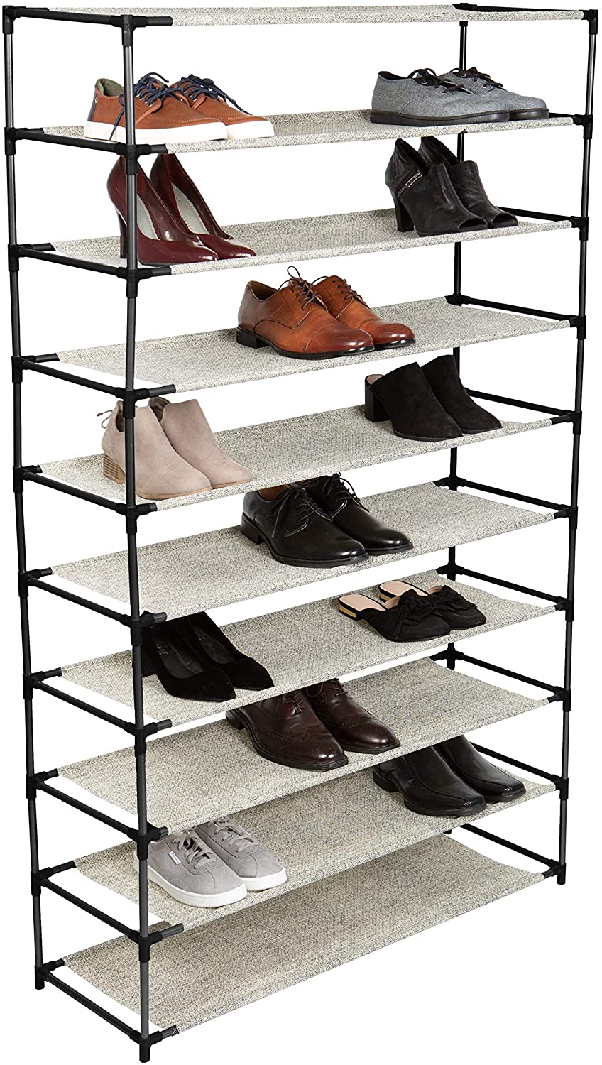 10 Tier 50 Pair Shoe Rack 10 Tier Black Metal Finish - Diamond Home USA