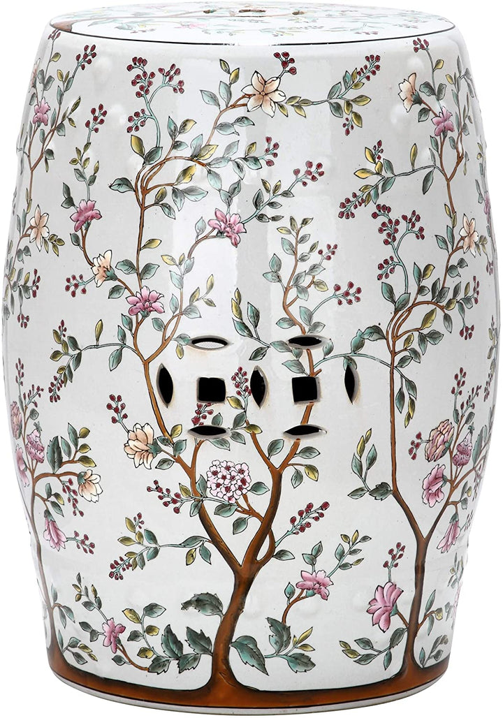 Paradise Cream Ceramic Garden Stool 13" X 18" White Modern Contemporary Oriental Handmade