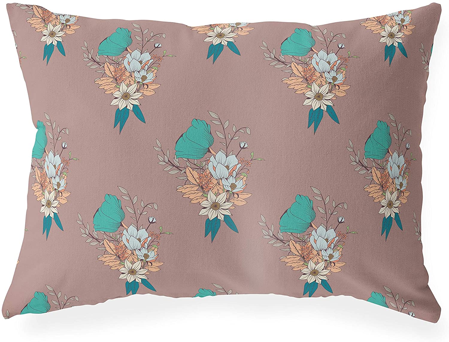 Indoor|Outdoor Lumbar Pillow 20x14 Tan Floral Modern Contemporary Polyester Removable Cover