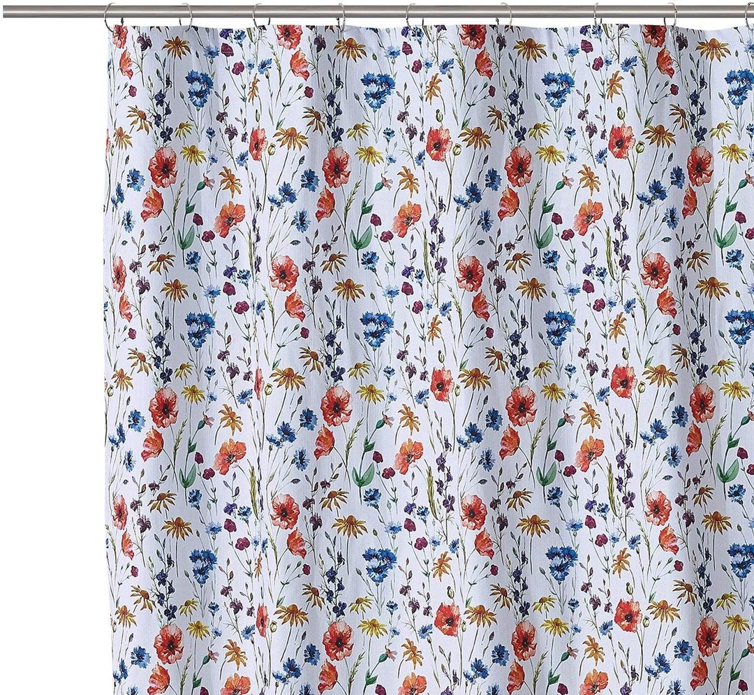 Poppy Shower Curtain White Floral Modern Contemporary Cotton Blend