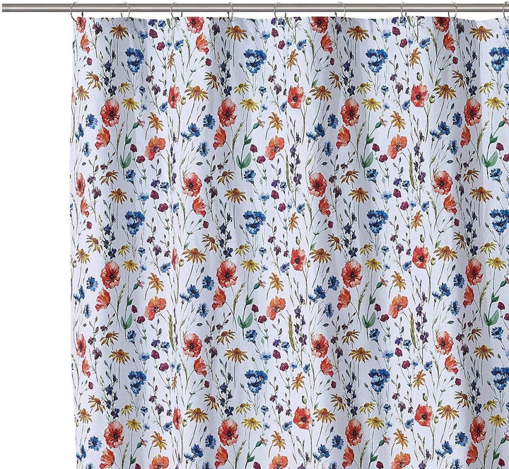 Poppy Shower Curtain White Floral Modern Contemporary Cotton Blend